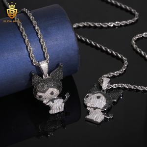 Colgante Charms Ku <span class=keywords><strong>Romi</strong></span> dibujos animados 925 plata esterlina negro redondo brillante Moissanite colgante moda colgantes encantos collar - Product Image 4