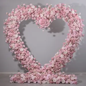 Arco de flores en forma de corazón con soporte, telón de fondo de flor de Rosa artificial, decoración de escenario de boda, arco de flores de corazón