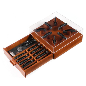 Custom Wooden Pocket Knife Display Case Holder Stores Two-tier Pocket Knife Storage with Shatterproof Acrylic Glass Top