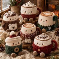 Peluche personnalisée en forme de tasse à café tricotée pour l'hiver, écharpe, pull, chocolat chaud, cadeau de Noël OEM, coussin chaud rembourré