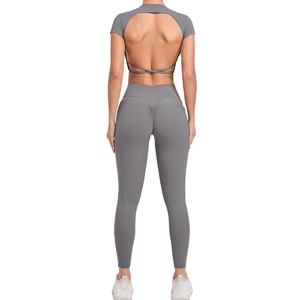 Ensemble de Yoga bleu chemise dos nu avec coussin de poitrine costume de Sport femmes taille haute Gym Fitness ensembles - Product Image 6