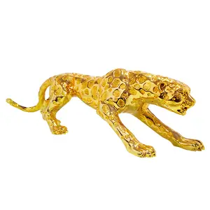 Harz Überzogen Goldene Leopard Panthera Figur Statue für Schreibtisch Dekoration