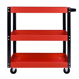 Armario de herramientas de acero rojo/negro al por mayor con banco de trabajo duradero, carro utilitario de herramientas móviles de metal, carro de herramientas de <span class=keywords><strong>3</strong></span> capas - Product Image 4