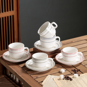 Minimalist Ceramic <b>Cups</b> and Saucers <b>Set</b> Cappuccino Coffee <b>Cup</b> Vintage Green Lines Tea <b>Cup</b> <b>Set</b> - Product Image 6