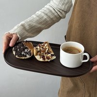 Plateau ovale de style chinois couleur noyer pour servir des tasses à thé, des collations, des gâteaux, des desserts et du café