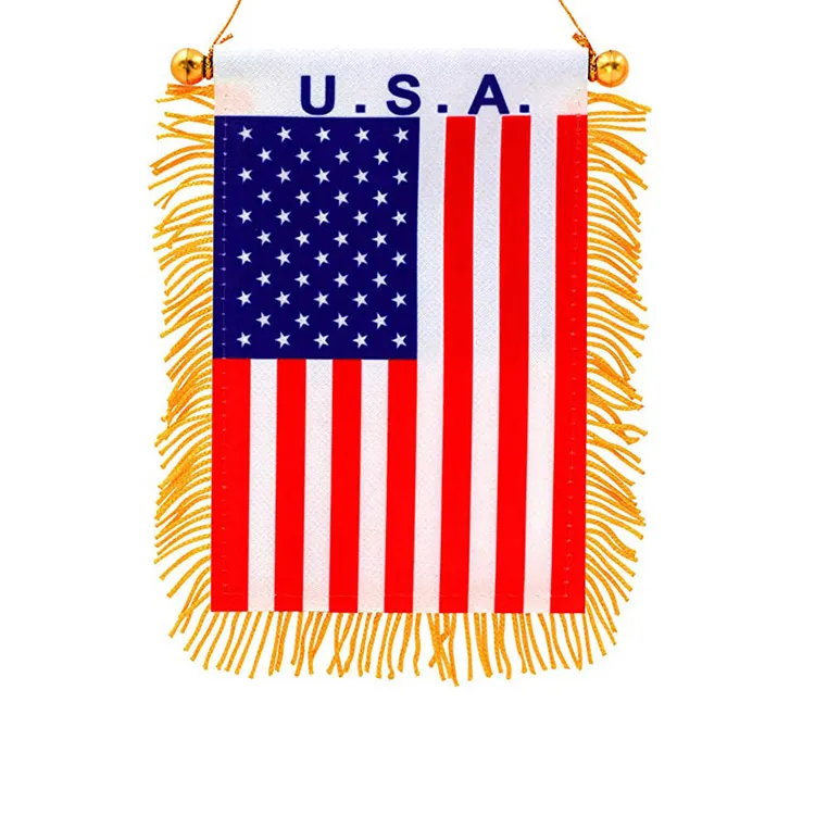 Toptan fabrika özel yüksek kalite 5*3 inç amerikan mini araba flama bayrak çift baskı araba ayna saçak dekorasyon bayrağı