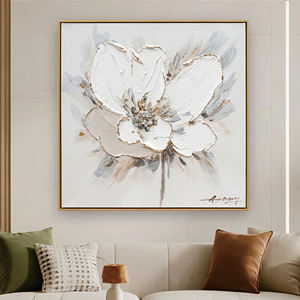<span class=keywords><strong>Quadri</strong></span> su Tela 3D con Fiori Testurizzati, Dipinti Floreali Bianchi con Accenti Dorati, Decorazione Moderna Incorniciata - Product Image 1