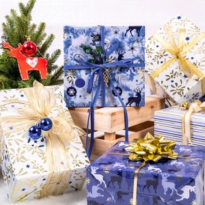 Custom Christmas Reindeer Snowflake Pattern Double-Sided Coated Recyclable Art Paper Roll 100GSM Eco-Friendly Digital Packaging - Product Image 6