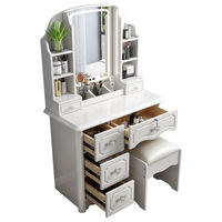 Table de toilette professionnelle neuve et exquise, d'inspiration vintage, avec miroir éclairé par LED et plusieurs tiroirs de rangement