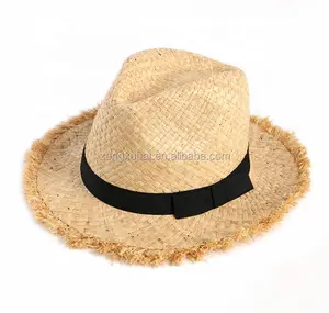 도매 여성 접이식 여름 라피아 밀짚 모자 넓은 테두리 파나마 태양 비치 모자 사용자 정의 리본 패션 밀짚 모자