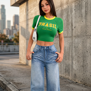 เสื้อครอปท็อปสตรีทแวร์ผู้หญิงสั่งทำขายส่ง แบบเรียบง่ายสไตล์บราซิล สำหรับฤดูร้อน แขนสั้น คอวี ติดกระดุม ทรงเข้ารูป - Product Image 3
