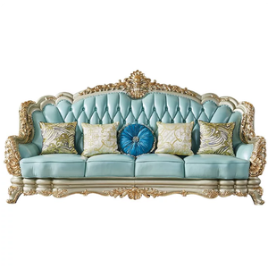 European Genuine Leather <b>Sofa</b> Set Combination Villa Luxury champagne Color <b>Gold</b> Solid Wood Hotel U-shaped Living Room - Product Image 3