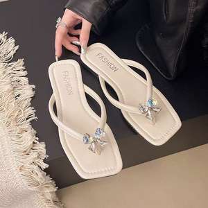 Sandalias de Playa para Mujer, con Punta Cuadrada, Transpirables, Antideslizantes, Elegantes y Exquisitas, con Lazo de Pedrería y Suela en Forma de Escalera - Product Image 3