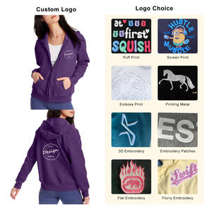 OEM Sweat à capuche de haute qualité avec logo personnalisé pour femmes, sweat à capuche décontracté de couleur unie, veste à fermeture éclair en éponge française avec poche pour femme - Product Image 3