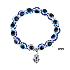 Voorraad Klassieke Blauwe Ogen Armband Kwaadaardige Turkse Glazen Kralen Handgemaakte Elasticiteit Hamsa Armbanden Sieraden Voor Vrouwen