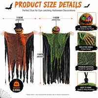 Decoraciones de Halloween: Fantasmas Animados con Cabeza de Calabaza, Esqueletos Colgantes de 1.5m con Ojos Brillantes, Decoraciones Espeluznantes para Casa Embrujada