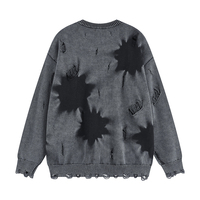 Nouveau pull en coton 100% tricoté, style automne-hiver, motif floral, effet délavé et frangé, tendance et à la mode