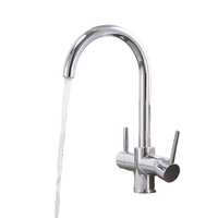 Robinet de cuisine brossé SUS304 à double poignée, robinet mitigeur en acier inoxydable, noyau de valve en céramique pour projets, design moderne