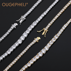 OUGEPHELI Collana Tennis Certificata Moissanite 1 Fila Argento Sterling S925 GRA VVS Colore <span class=keywords><strong>D</strong></span> Placcato <span class=keywords><strong>Oro</strong></span> Trendy Hip Hop 3-6mm Uomo Donna - Product Image 4