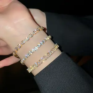 New Real Gold Plated Shiny CZ Bracelet Geometric Rectangle Cubic Zirconia Tennis Bracelet For Women Girl Jewelry Accessories