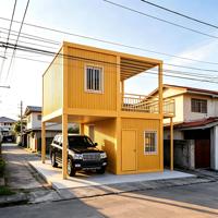 Casa Contenedor Prefabricada de Dos Pisos de 20 pies/40 pies con Balcón Abierto y Cochera, Casa Móvil Moderna con Estructura de Acero Ligero, Vivienda Modular
