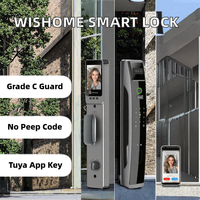 Cerradura Inteligente WiFi de Aleación de Aluminio y Latón para Puerta con Huella Dactilar, Reconocimiento Facial, Tarjeta, Almacenamiento en la Nube, Aplicación Tuya y Código Anti-Espionaje