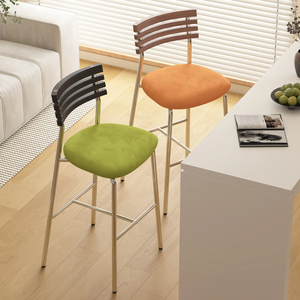 Silla de Bar Estilo Rústico Nórdico, Cromada, de Lujo, Clásica, Alta, para Barra de Cocina, Moderna, de <span class=keywords><strong>Madera</strong></span> y Terciopelo - Product Image 4