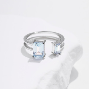 S925 <b>Silver</b> <b>Emerald</b> Cut Topaz <b>Ring</b> Prong Setting Geometric Minimalist Unisex Everyday Wear Gemstone <b>Rings</b> - Product Image 3