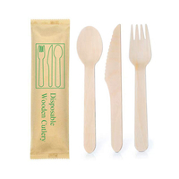 Ensemble de couverts jetables de luxe en bois de bouleau, 16 cm, 4 pièces, écologiques, sans danger pour les aliments, couteau, fourchette, cuillère, serviette, emballage personnalisé pour
