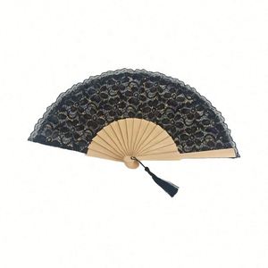 Éventail en bois écologique de 23 cm, en dentelle, peint à la main, idéal pour les activités promotionnelles romantiques de mariage et du Nouvel An - Vente en gros - Product Image 1