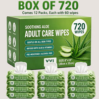 Lingettes de soin pour adultes personnalisées, 60 lingettes épaisses et douces, 20 x 33 cm, grand format, à l'aloe vera et à la vitamine E