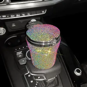 Posacenere per sigari in metallo Bling Bling di lusso personalizzato posacenere per auto in cristallo in lega con posacenere con strass a luce Led