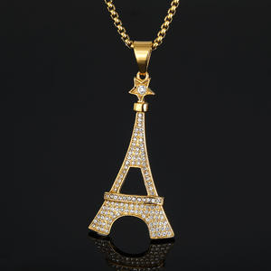 Collier tour Eiffel Hip Hop <span class=keywords><strong>Paris</strong></span> pour hommes Iced Out CZ étanche en acier inoxydable non terni à la mode plaqué <span class=keywords><strong>or</strong></span> pour cadeau - Product Image 3