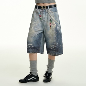 Viviblook Z610PT08 pantalon court en denim imprimé décontracté été décontracté droit ample grande taille Shorts - Product Image 2