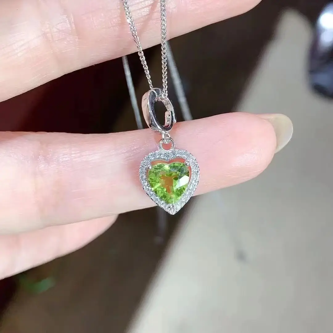 Werks bedarf 925 Sterling Silber 18 Karat natürliche Peridot Herz Medaillon Anhänger Halskette