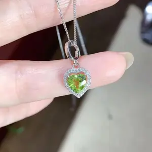 Factory Supply 925 Sterling Silver 18k Natural Peridot Heart Locket Pendant Necklace
