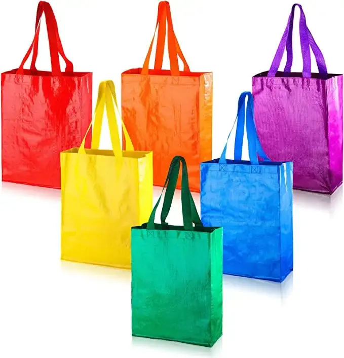 कस्टम यात्रा समुद्र तट किराने रंगीन बुना प्लास्टिक निविड़ अंधकार बड़े प्रचारक पर्यावरण के अनुकूल शॉपिंग बैग
