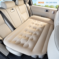 Matelas pneumatique floqué pour voiture, pliable, lit de voyage pour siège arrière avec pompe électrique, 2 oreillers, repose-pieds séparé pour le camping