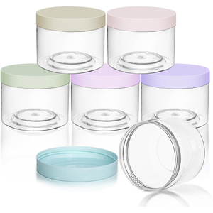 Pot en plastique transparent personnalisé de qualité alimentaire pour cosmétiques, gommages corporels, crèmes faciales, avec couvercle, 30 ml, 100 ml, 4 oz, 8 oz, 500 ml - Product Image 1