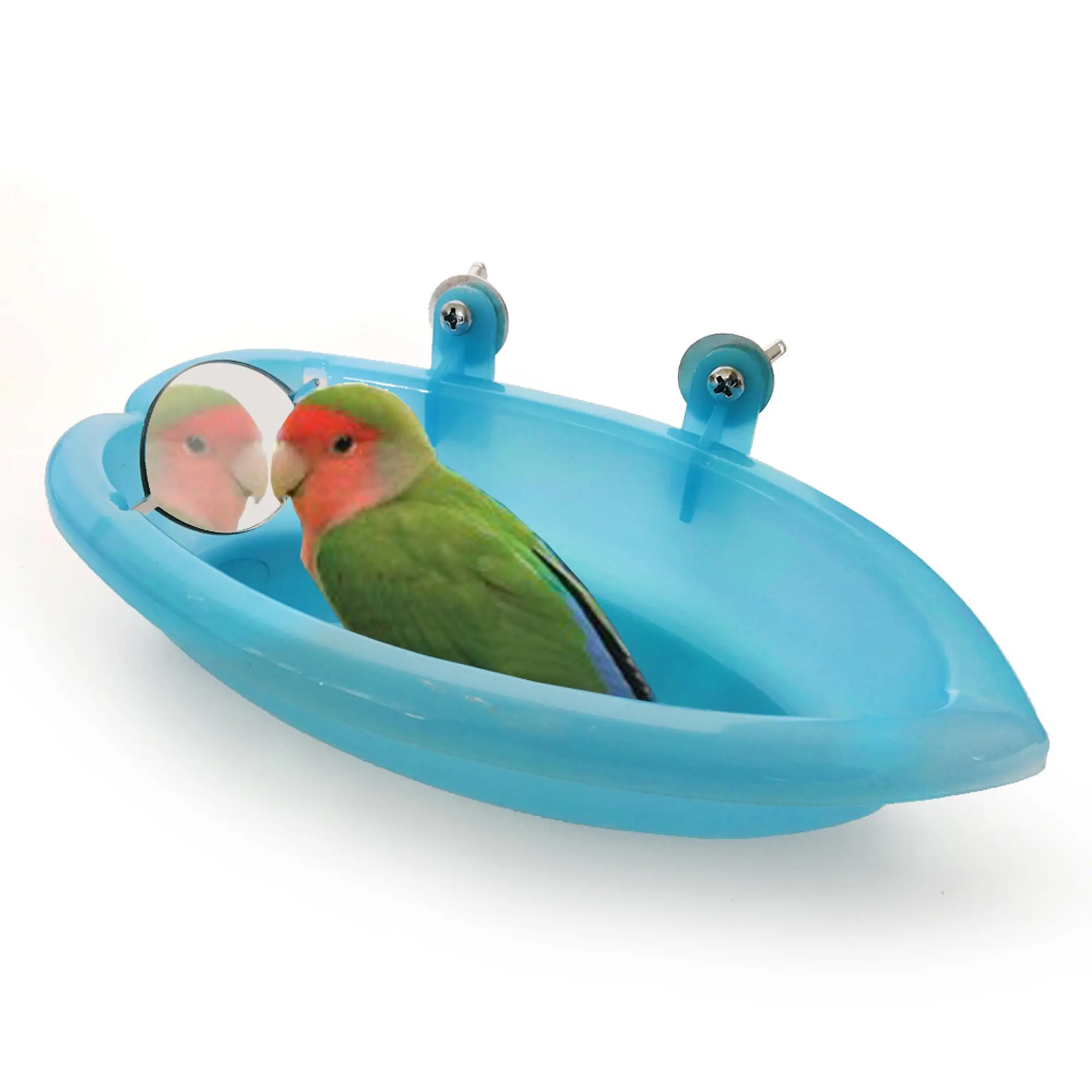 Kandang mandi burung peliharaan, bak mandi mainan burung bayan kecil dengan cermin aksesori kotak mandi