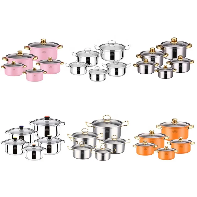 Gaya Eropa baja tahan karat warna Set alat masak panci susu panci sup dengan pegangan antilengket alat masak logam disesuaikan Logo