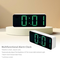 Réveil électronique multifonctionnel à double alimentation grand écran blanc vert LED miroir table de bureau numérique LED