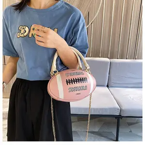 Fashion PU Leather Rugby Shape Hand Bags for Women Chain Shoulder Crossbody Bag Football Purses and Handbags