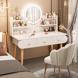 Modern Minimalist Ahşap Makyaj Masası, Entegre Makyaj Aynası ve Aydınlatma ile Küçük Daireler İçin Kız Çocuk Odası İçin Uygun - Product Image 1