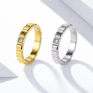 Segmented <b>Stainless</b> <b>Steel</b> Zircon <b>Ring</b> with 14K Gold Vacuum Plating, Gold and Silver Color Options - Product Image 1