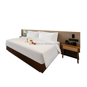 Commercial Hotel Furniture 3 Star Hotel Room Set King Size Platform Bed Frame With Upholstered <b>Headboard</b> & Wood Nightstand - Product Image 1