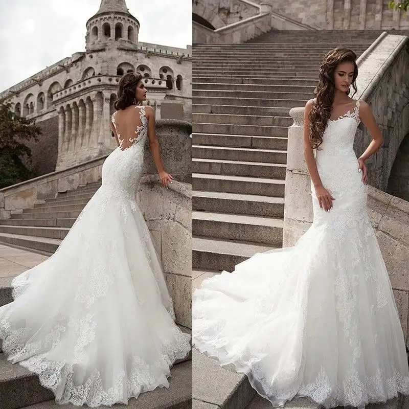 Magro de um ombro-vestido de noiva pode ser personalizado mangas lace sereia do vestido de casamento