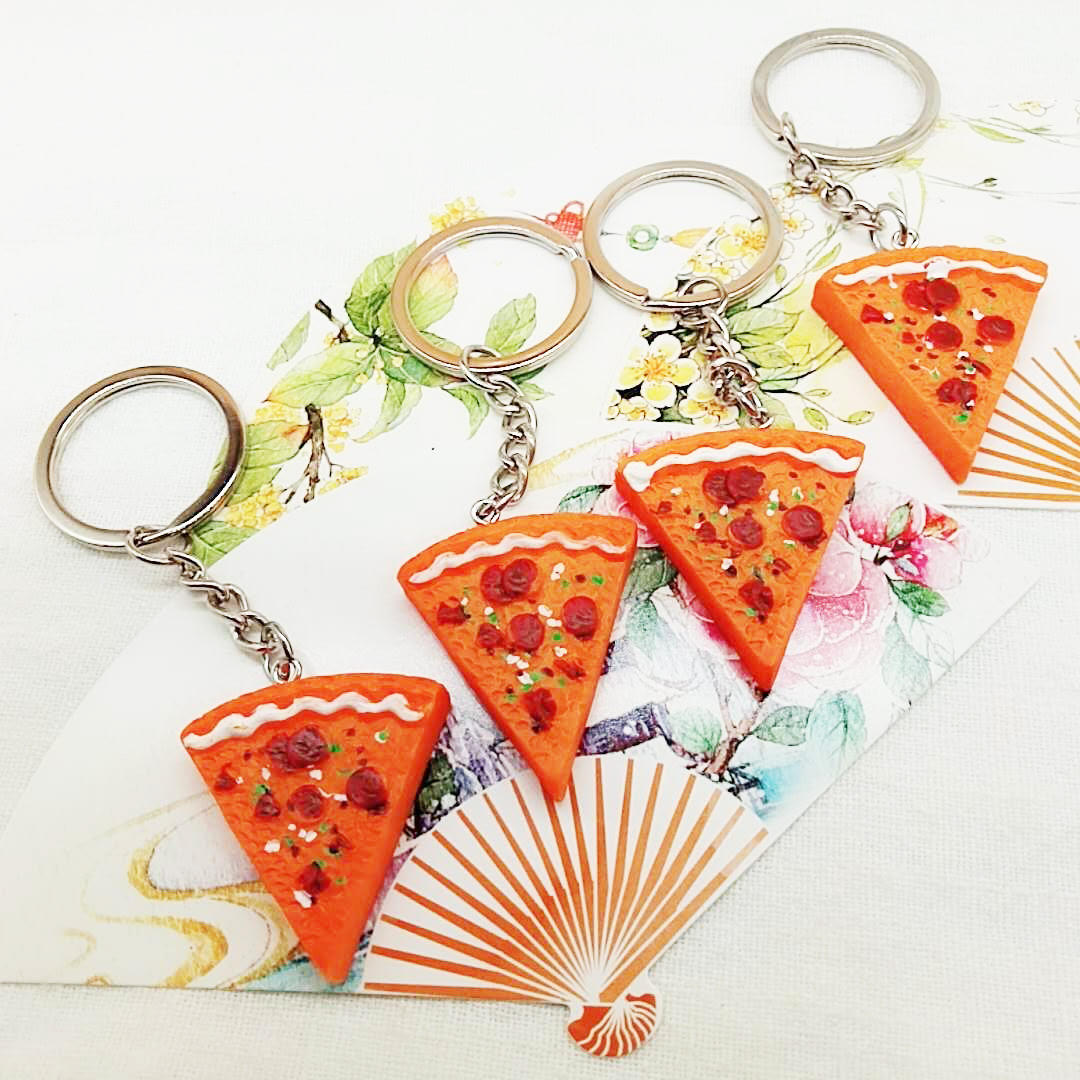 Pizza Keychain Funny Simulation Food 3d PVC Key Chains Promotional