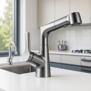 Robinet de lavabo de cuisine rétractable en acier inoxydable au design moderne, à monter sur le plan de travail - Product Image 2