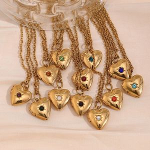 Birthstone Heart <b>Locket</b> Charm | 18K PVD Gold Plated Stainless Steel CZ Starburst Pendant -Waterproof Hypoallergenic Tarnish Free - Product Image 6